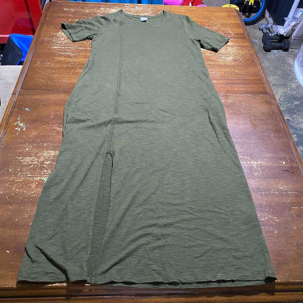 Chicos Womens Green Maxi Dress Short Sleeve Size 2 Bohemian Minimalist